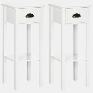 HOMCOM Conjunto de 2 Mesas de Apoio Mesas Auxiliares com Gaveta e Prateleira de Armazenamento Estilo Moderno para Sala de Estar Dormitório 30x30x75cm Branco