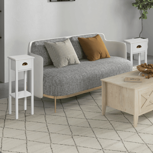 HOMCOM Conjunto de 2 Mesas de Apoio Mesas Auxiliares com Gaveta e Prateleira de Armazenamento Estilo Moderno para Sala de Estar Dormitório 30x30x75cm Branco