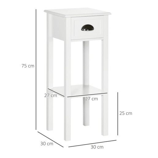 HOMCOM Conjunto de 2 Mesas de Apoio Mesas Auxiliares com Gaveta e Prateleira de Armazenamento Estilo Moderno para Sala de Estar Dormitório 30x30x75cm Branco