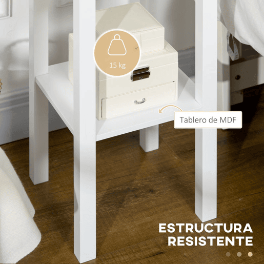 HOMCOM Conjunto de 2 Mesas de Apoio Mesas Auxiliares com Gaveta e Prateleira de Armazenamento Estilo Moderno para Sala de Estar Dormitório 30x30x75cm Branco