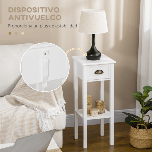 HOMCOM Conjunto de 2 Mesas de Apoio Mesas Auxiliares com Gaveta e Prateleira de Armazenamento Estilo Moderno para Sala de Estar Dormitório 30x30x75cm Branco