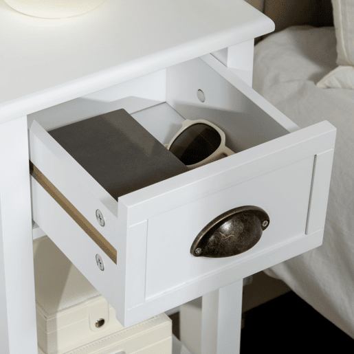 HOMCOM Conjunto de 2 Mesas de Apoio Mesas Auxiliares com Gaveta e Prateleira de Armazenamento Estilo Moderno para Sala de Estar Dormitório 30x30x75cm Branco