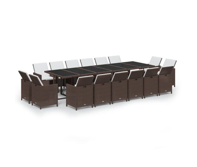 Juego comedor jardín 17 pzas con cojines ratán sintético marrón