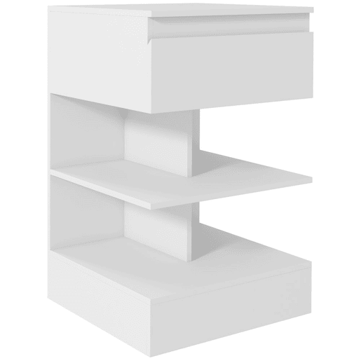 HOMCOM Mesa de Cabeceira Mesa Auxiliar com 1 Gaveta e 2 Prateleiras Abertas para Quarto Sala Cama Escritório Estilo Moderno 39x39x65 cm Branco