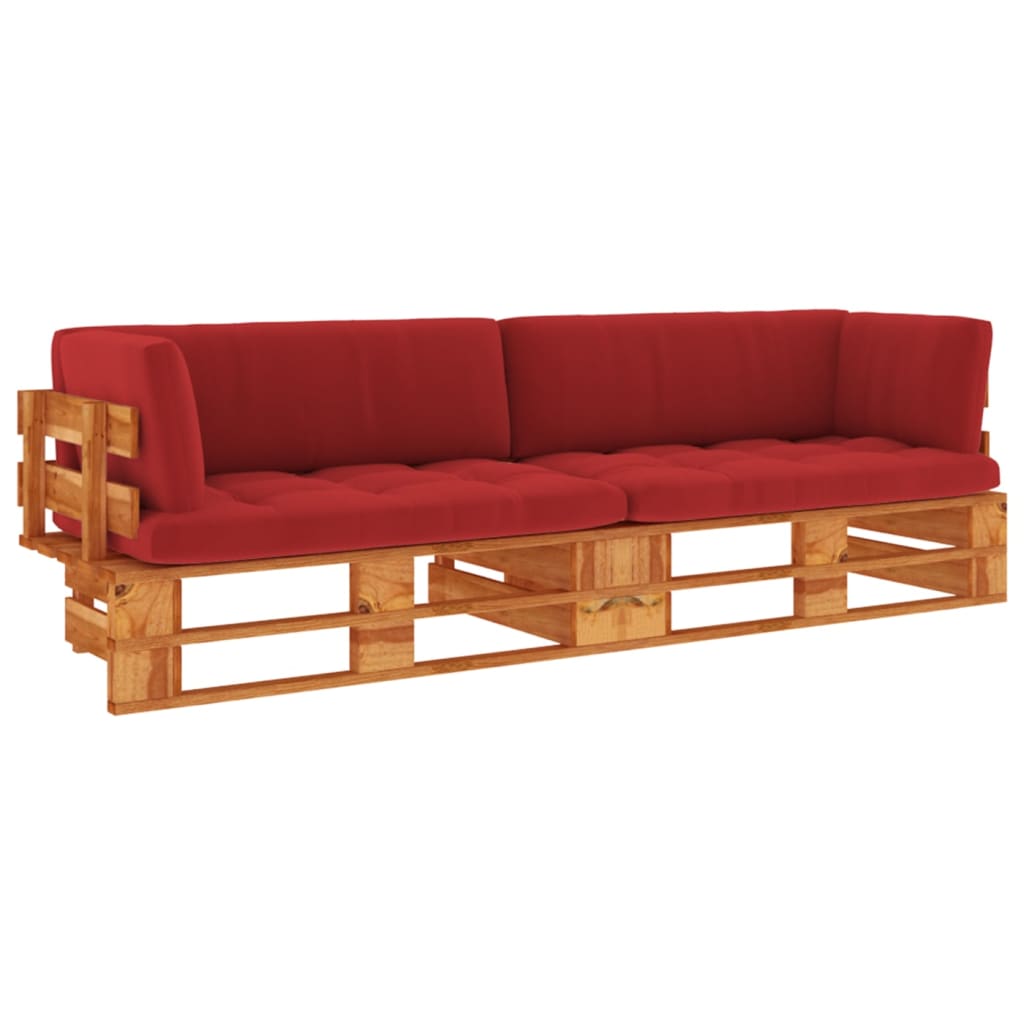 sofa de palets 2 plazas cojines marron miel pino impregnada