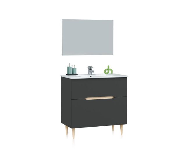 Mueble de baño de 1 puerta y 1 cajón en antracita y roble 45x80 cm opera 80 antracita - roble 80 x 80 x 45 cm