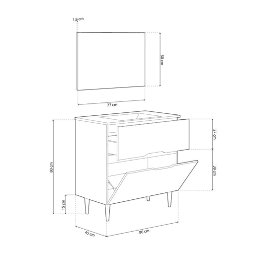 Móveis de casa de banho Opera 80 Antracita - Roble 80 x 80 x 45 cm