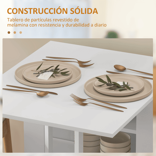 HOMCOM Mesa Dobrável com Asas Dobráveis Mesa de Cozinha com 2 Rodas e Prateleiras Estilo Moderno 120x60x75 cm Branco