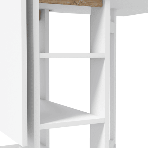 HOMCOM Mesa Dobrável com Asas Dobráveis Mesa de Cozinha com 2 Rodas e Prateleiras Estilo Moderno 120x60x75 cm Branco