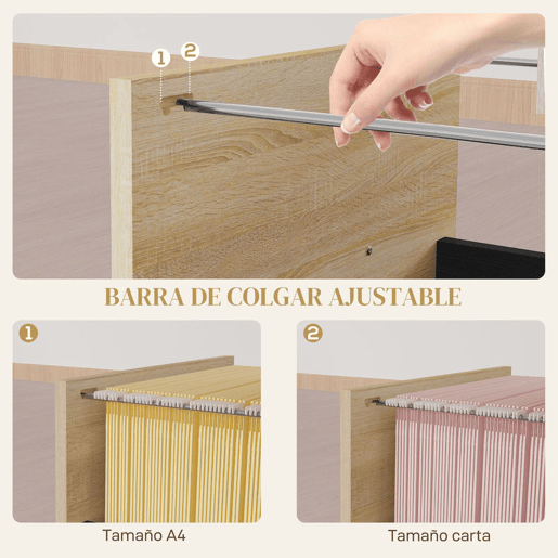 HOMCOM Arquivador de Escritório Móvel de Arquivos com 4 Rodas 3 Gavetas para Tamanho A4 Carta para Secretária 40x42x65 cm Carvalho e Preto