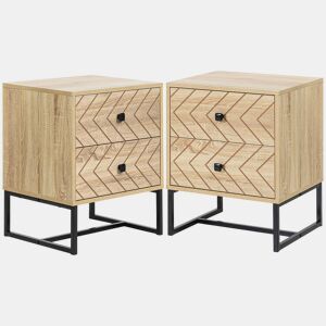 HOMCOM Conjunto de 2 Mesas de Cabeceira Mesas de Cabeceira com 2 Gavetas e Pés de Metal Estilo Moderno para Quarto Sala de Estar Escritório 48x39,5x60 cm Natural