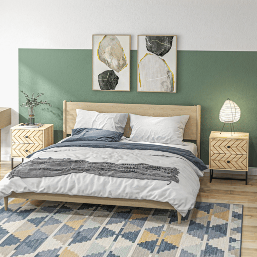 HOMCOM Conjunto de 2 Mesas de Cabeceira Mesas de Cabeceira com 2 Gavetas e Pés de Metal Estilo Moderno para Quarto Sala de Estar Escritório 48x39,5x60 cm Natural