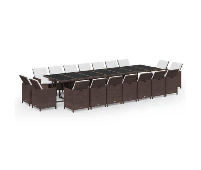 Juego comedor jardín 19 pzas con cojines ratán sintético marrón