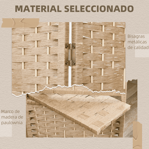 HOMCOM Biombo de 4 Painéis 160x170 cm Separador de Ambientes Dobrável com 2 Prateleiras de Exibição para Escritório Quarto Natural