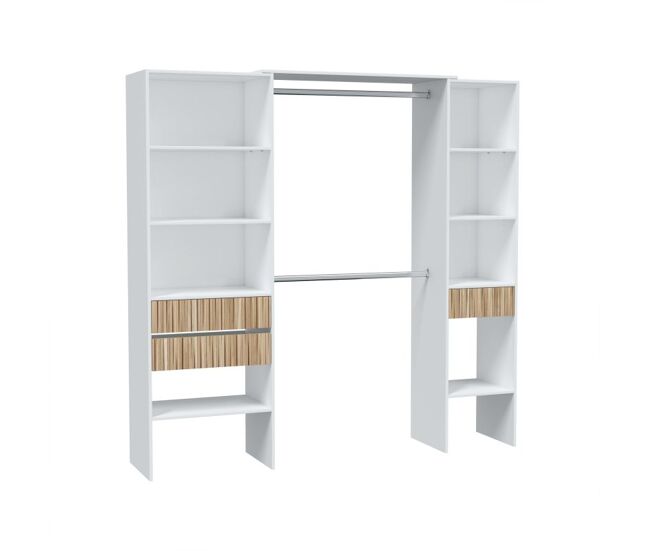 Armario vestidor abierto y amplio espacio de almacenaje en blanco artik y natur 190x187 cm ethna blanco artik (blanco mate) - natur x 187 x 40 cm