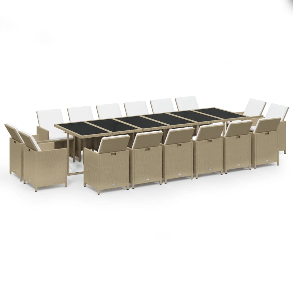 Juego comedor jardín 17 pzas con cojines ratán sintético beige