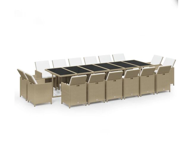 Juego comedor jardín 17 pzas con cojines ratán sintético beige