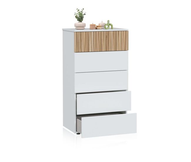 Sinfonier de 5 cajones en blanco artik y natur 61x109 cm Nitza Blanco Artik (Blanco Mate) - Natur 61 x 109 x 40 cm
