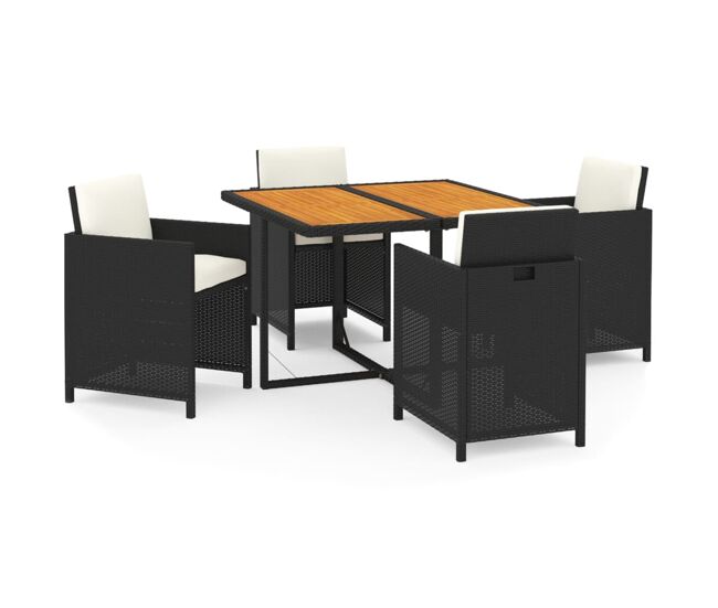 Juego comedor jardín 5 pzas con cojines ratán sintético negro