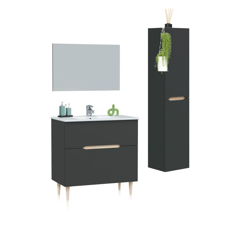 Pack de baño con lavabo y columna opera 80 antracita - roble 45 x 80 x 45 cm