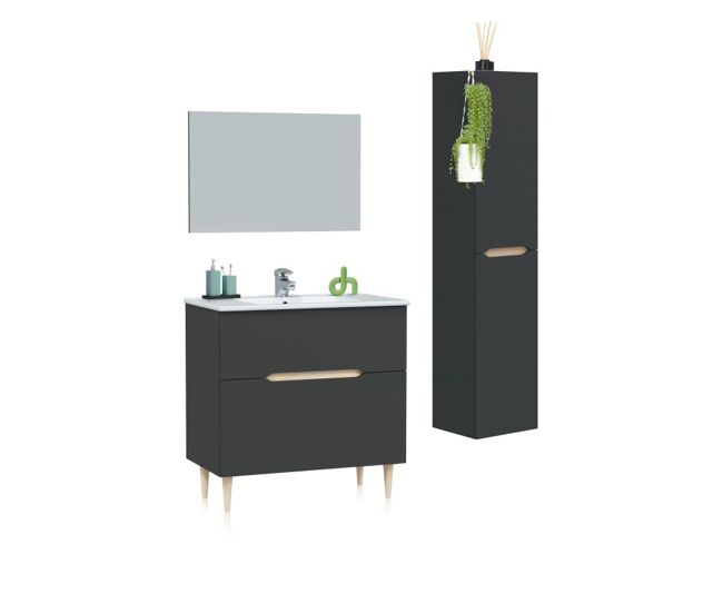 Pack de baño con lavabo y columna opera 80 antracita - roble 45 x 80 x 45 cm