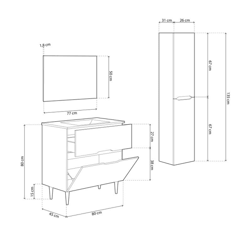 Pack de baño Opera 80 + Columna de baño Antracita - Roble 45 x 80 x 45 cm