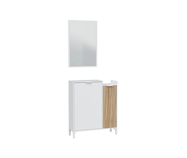 Mueble recibidor de 2 puertas y un espejo en blanco artik y natur 77 cm Ethna Blanco Artik (Blanco Mate) - Natur 77 x 91 x 24 cm