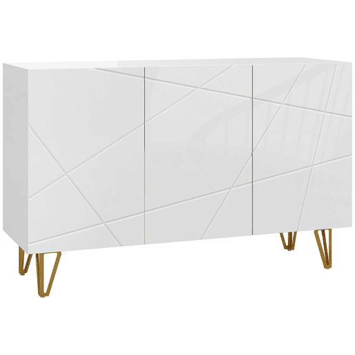 HOMCOM Aparador para Sala Aparador de Entrada com 3 Portas e Prateleiras Ajustáveis Armário de Armazenamento para Cozinha Sala 120x40x75 cm Branco Brilhante