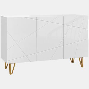 HOMCOM Aparador para Sala Aparador de Entrada com 3 Portas e Prateleiras Ajustáveis Armário de Armazenamento para Cozinha Sala 120x40x75 cm Branco Brilhante