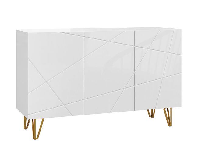 Homcom aparador para salón aparador de entrada con 3 puertas y estantes ajustables armario de almacenamiento para cocina sala 120x40x75 cm blanco brillo