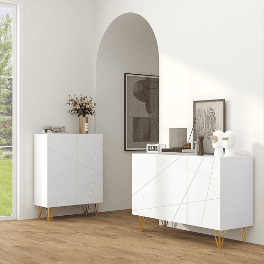 HOMCOM Aparador para Sala Aparador de Entrada com 3 Portas e Prateleiras Ajustáveis Armário de Armazenamento para Cozinha Sala 120x40x75 cm Branco Brilhante