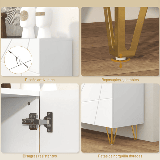 HOMCOM Aparador para Sala Aparador de Entrada com 3 Portas e Prateleiras Ajustáveis Armário de Armazenamento para Cozinha Sala 120x40x75 cm Branco Brilhante
