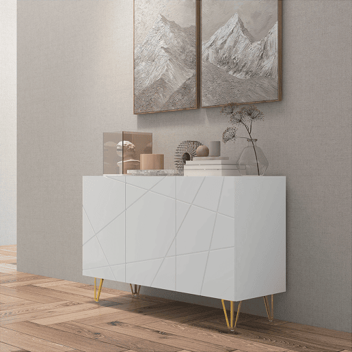 HOMCOM Aparador para Sala Aparador de Entrada com 3 Portas e Prateleiras Ajustáveis Armário de Armazenamento para Cozinha Sala 120x40x75 cm Branco Brilhante