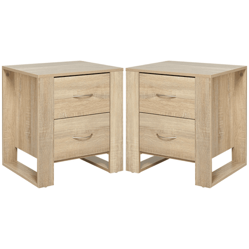 HOMCOM Conjunto de 2 Mesas de Cabeceira com Gavetas e Estilo Moderno Mesas Auxiliares para Dormitório Sala de Estar 48x39x54 cm Carvalho