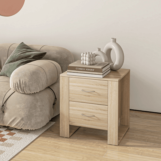 HOMCOM Conjunto de 2 Mesas de Cabeceira com Gavetas e Estilo Moderno Mesas Auxiliares para Dormitório Sala de Estar 48x39x54 cm Carvalho