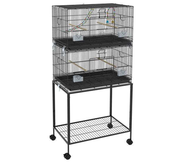 Pawhut jaula para pájaros 77x46x164 cm jaula metálica para aves con bandeja extraíble perchas comederos para periquitos canarios negro