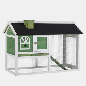 PawHut Coelheira de Madeira 120x60x79 cm Coelheira Grande com Teto Asfáltico Bandeja Removível Escada e Chaminé para Exterior Verde