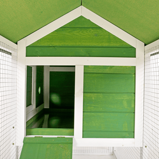 PawHut Coelheira de Madeira 120x60x79 cm Coelheira Grande com Teto Asfáltico Bandeja Removível Escada e Chaminé para Exterior Verde