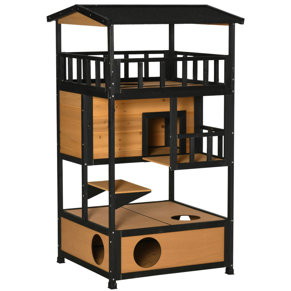 Caseta para Gatos Madera de Abeto PawHut