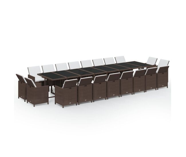 Juego comedor jardín 21 pzas con cojines ratán sintético marrón