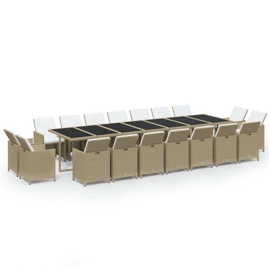 Juego comedor jardín 19 pzas con cojines ratán sintético beige