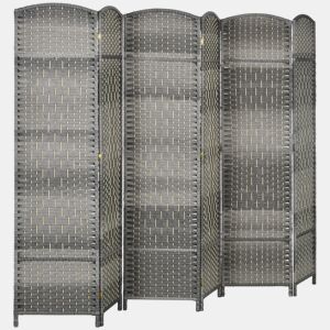 HOMCOM Biombo Dobrável de 6 Painéis Divisor de Ambientes 270x180 cm Ecrã de Privacidade de Polipropileno para Escritório Quarto Cinza Misto