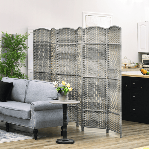 HOMCOM Biombo Dobrável de 6 Painéis Divisor de Ambientes 270x180 cm Ecrã de Privacidade de Polipropileno para Escritório Quarto Cinza Misto