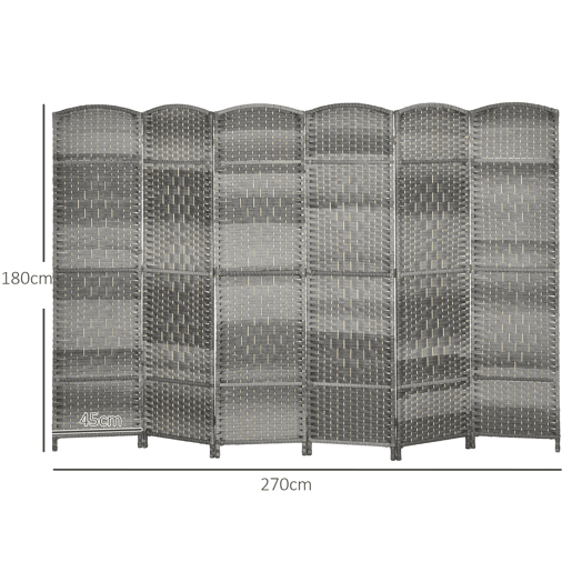 HOMCOM Biombo Dobrável de 6 Painéis Divisor de Ambientes 270x180 cm Ecrã de Privacidade de Polipropileno para Escritório Quarto Cinza Misto