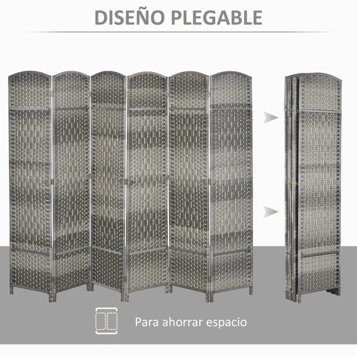 HOMCOM Biombo Dobrável de 6 Painéis Divisor de Ambientes 270x180 cm Ecrã de Privacidade de Polipropileno para Escritório Quarto Cinza Misto