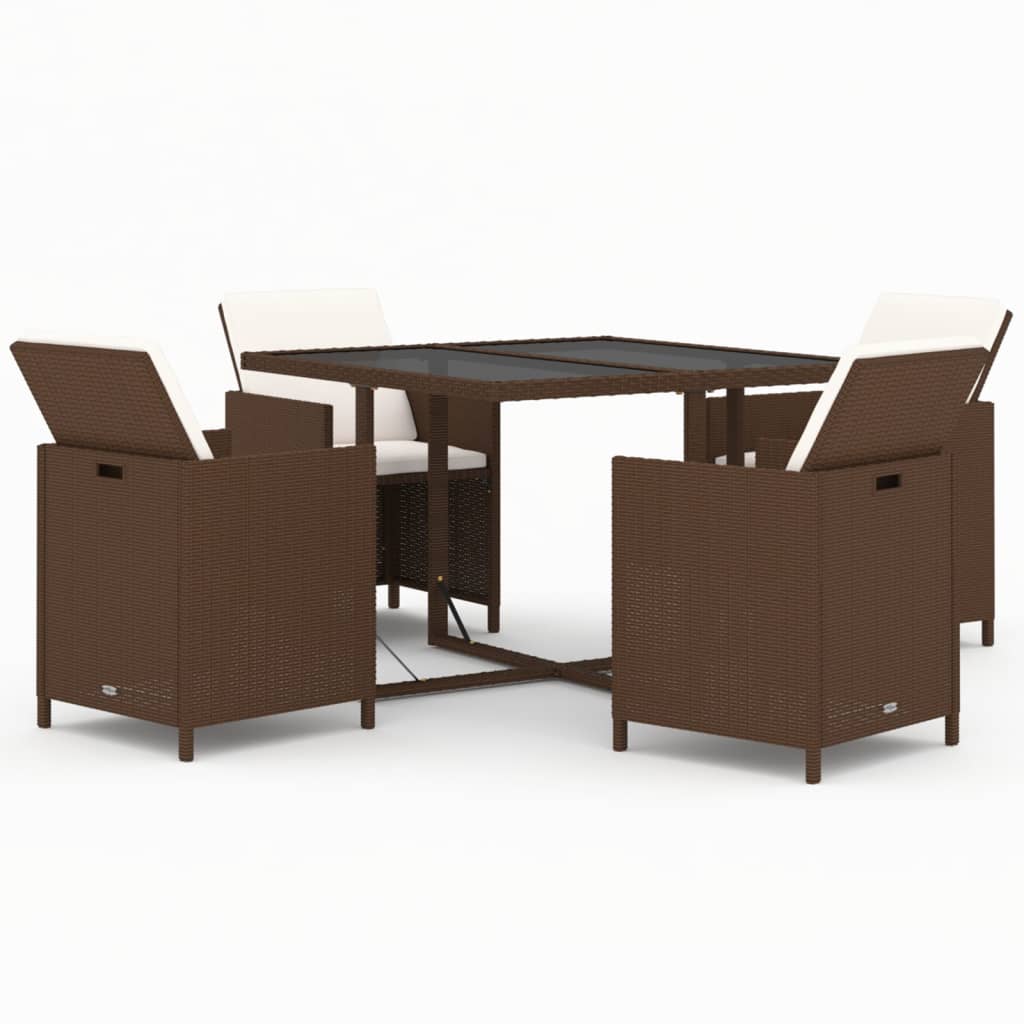 Juego comedor jardín 5 pzas con cojines ratán sintético marrón