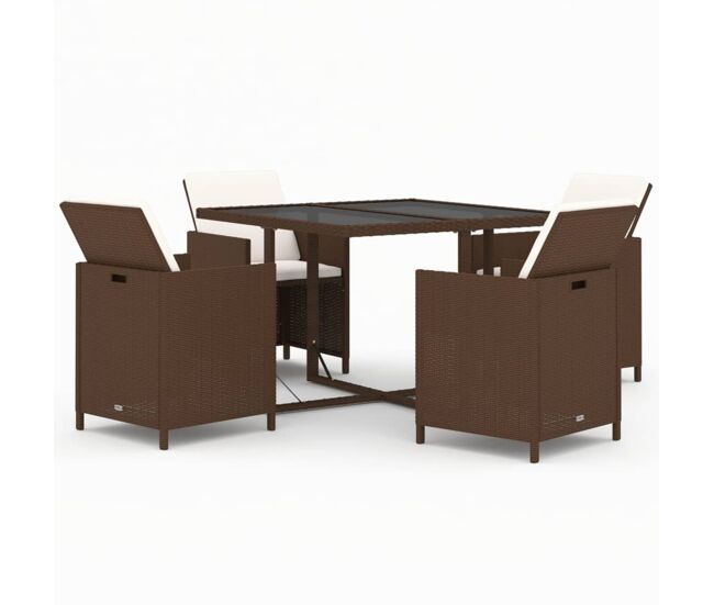 Juego comedor jardín 5 pzas con cojines ratán sintético marrón