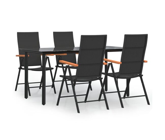 Juego comedor de jardín 5 piezas ratán sintético negro y marrón