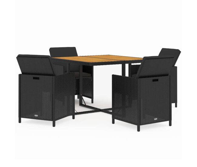Juego comedor jardín 5 pzas con cojines ratán sintético negro