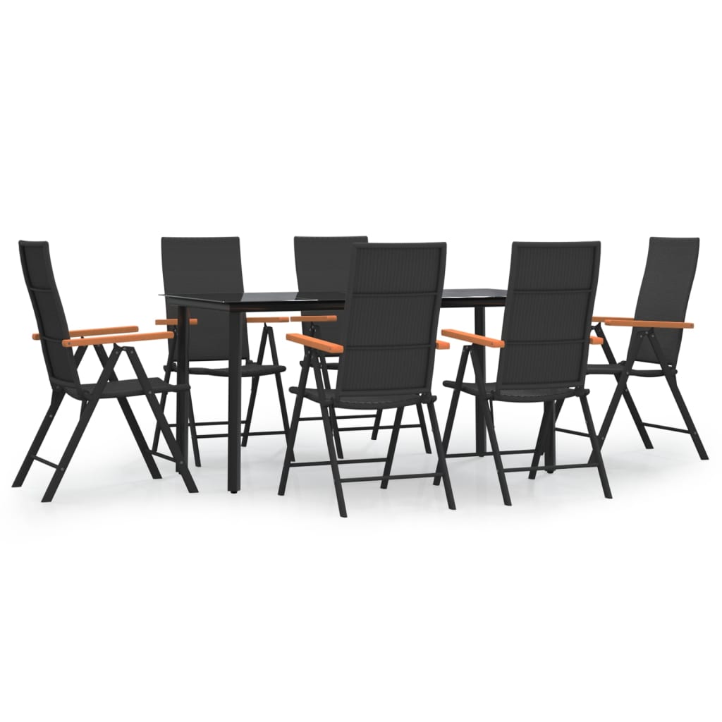 Juego comedor de jardín 7 piezas ratán sintético negro y marrón